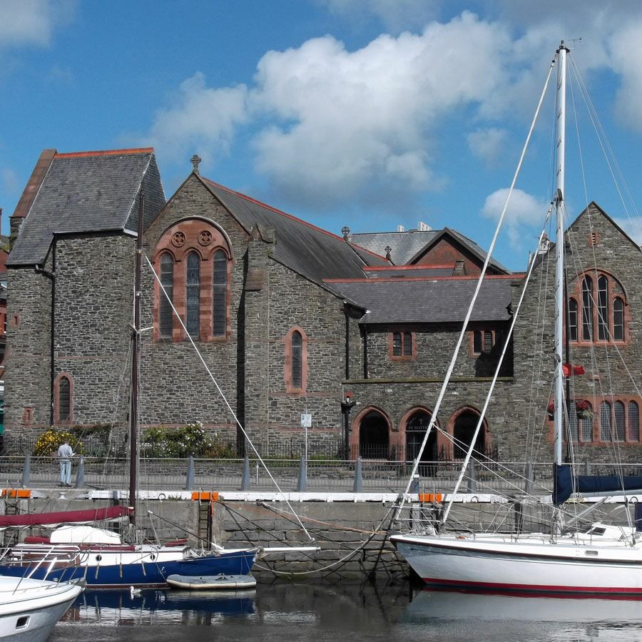 church and halls viewed from South Quay